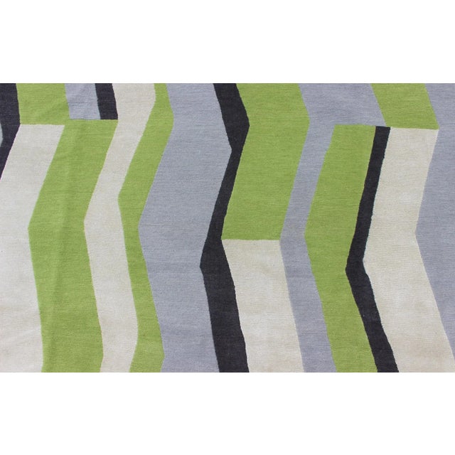 Textile Modern Nepalese Wool and Silk Rug in Citron, Apple Green, Black, Gray/Lavender For Sale - Image 7 of 12