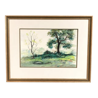Vintage Signed 1975 Original Watercolor Landscape – 1975 For Sale