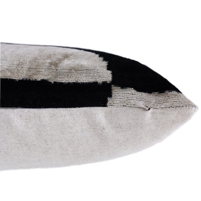 Black & Ivory Geometric Velvet Throw Pillow 16x16 | Modern Designer Favorite For Sale In San Francisco - Image 6 of 8