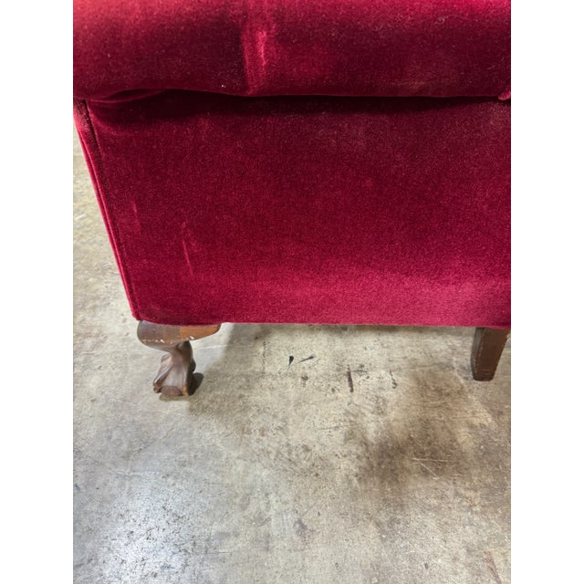 Deep Red Maroon Mohair Armchair Claw Feet For Sale - Image 11 of 12