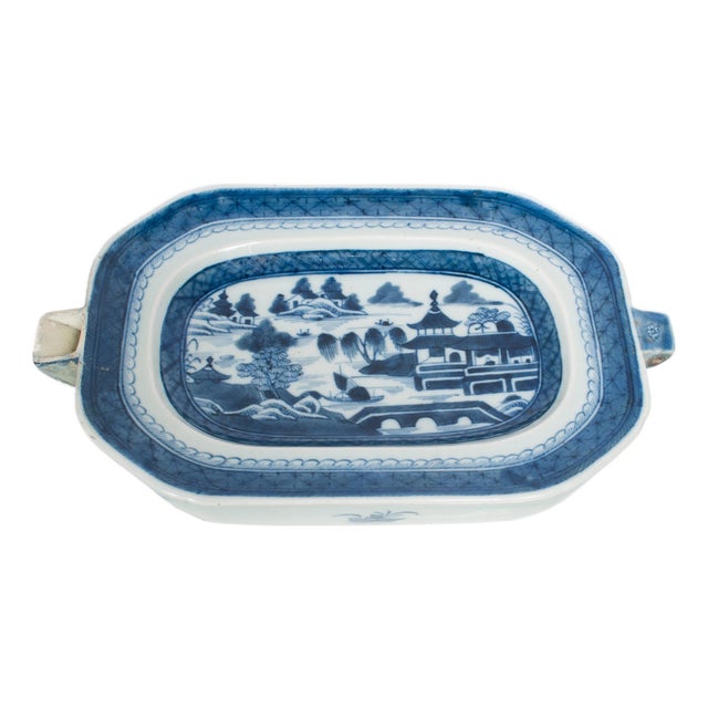 Antique Chinese Qing Canton Blue & White Export Porcelain Warming Dish 1800 For Sale
