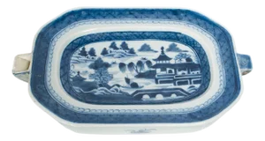 Antique Chinese Qing Canton Blue & White Export Porcelain Warming Dish 1800