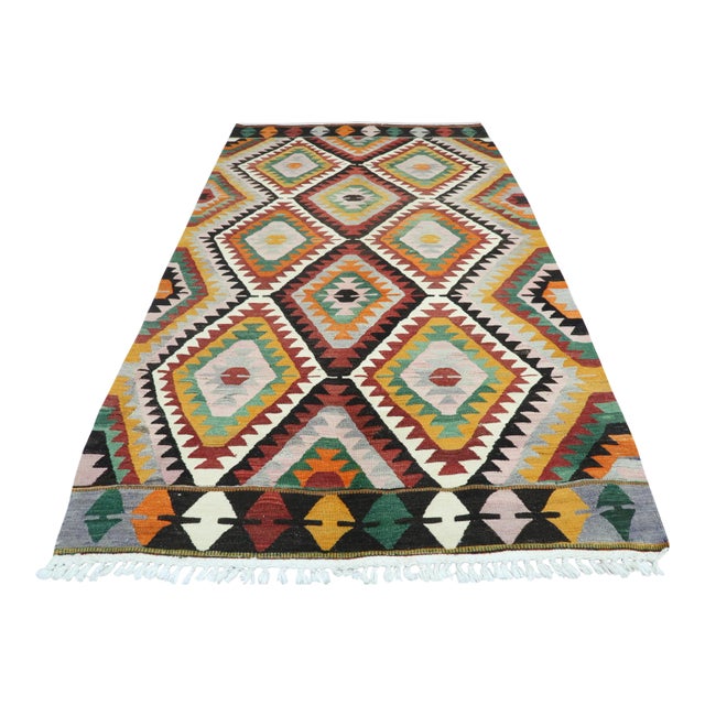 Mid 20th Century Turkish Diamond Kilim Rug-5’7’x9’1" For Sale
