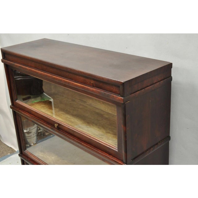 Antique Hale Mahogany 3 Section Stacking Barrister Glass Door Lawyers Bookcase For Sale In Philadelphia - Image 6 of 16