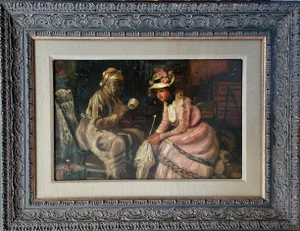 Early 1900s "Mary Tolley Noell, Reading the Tea Leaves" Oil Painting