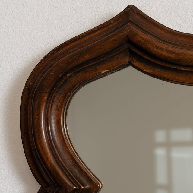 French 20th Century France Rich Walnut Brown Carved Wood Scalloped Mirror For Sale - Image 3 of 7
