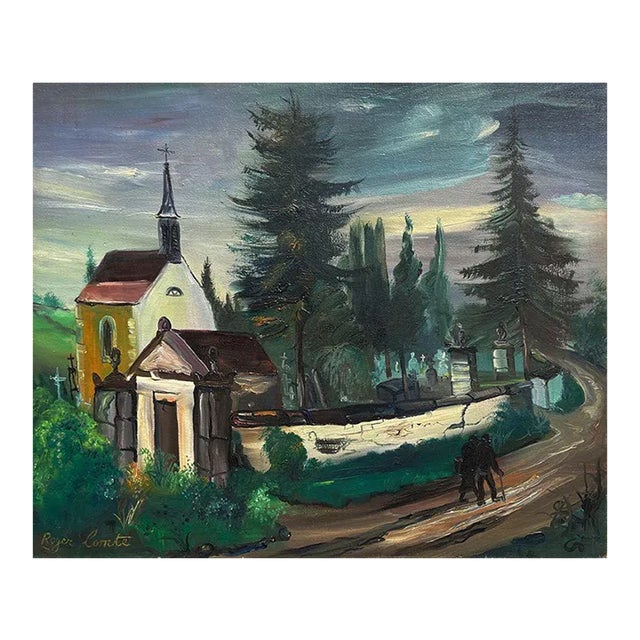1947 Roger Comte Paysage à l'Isle Sur Le Doubs Oil on Canvas For Sale