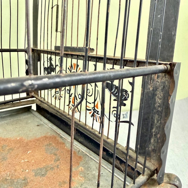 Art Nouveau Black Japanned Metal Bird Cage, Hand-Painted, Circa 1900-1920 For Sale - Image 12 of 16