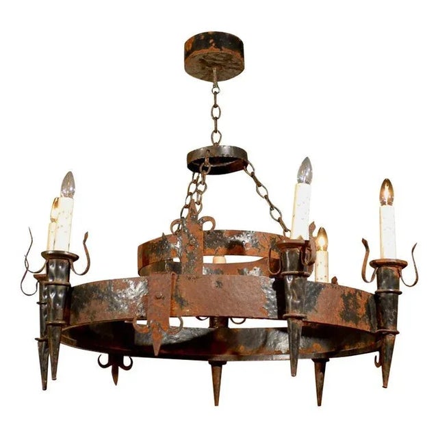 19th Century French Black Iron Chandelier With Fleur De Lis Design For Sale - Image 9 of 9