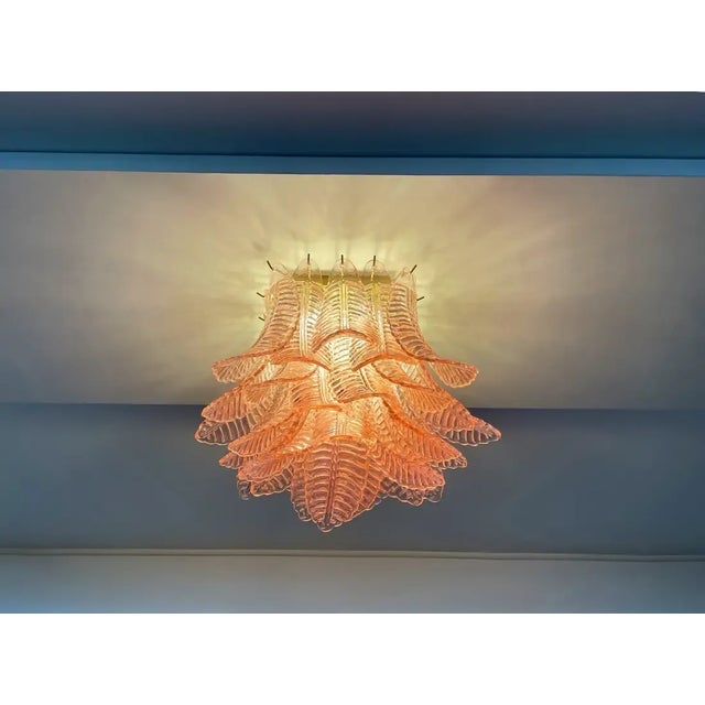 Murano Murano Ceiling Lamp, 32 Pink Felci Glasses For Sale - Image 4 of 9