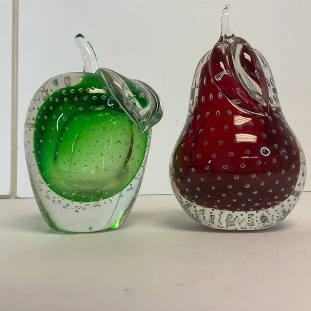 Vintage Mid Century Italian Murano Hand-Blown Controlled Bubble Pear and Apple - a Pair For Sale - Image 6 of 12