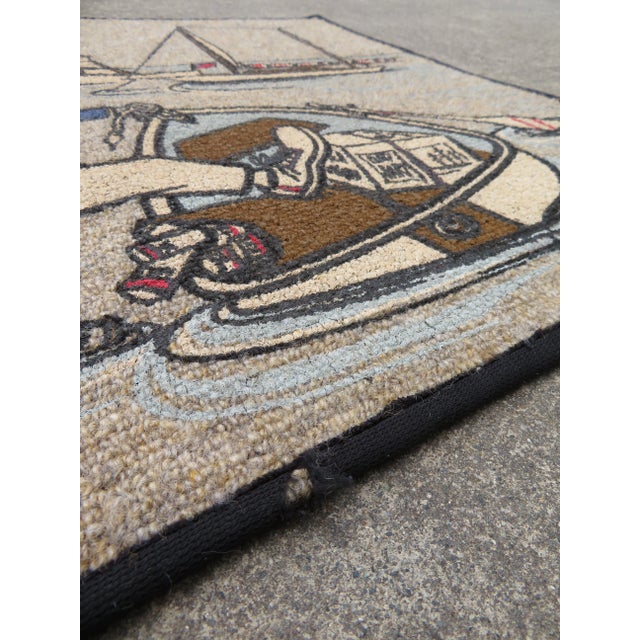 Vintage Signed "Mermade" Fisherman Boat Painting on Hook Latch Rug ~ Nantucket Art For Sale - Image 11 of 11