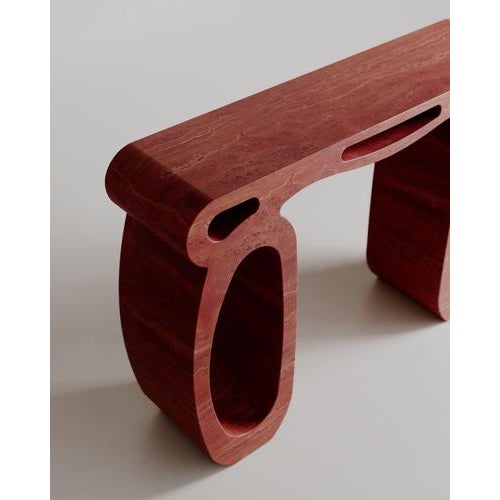 Custom Limited Edition, Travertino Rosso Marble Soie Console By Esther Knopfler Dimensions: L 123 cm x W 30 cm x H 86 cm...