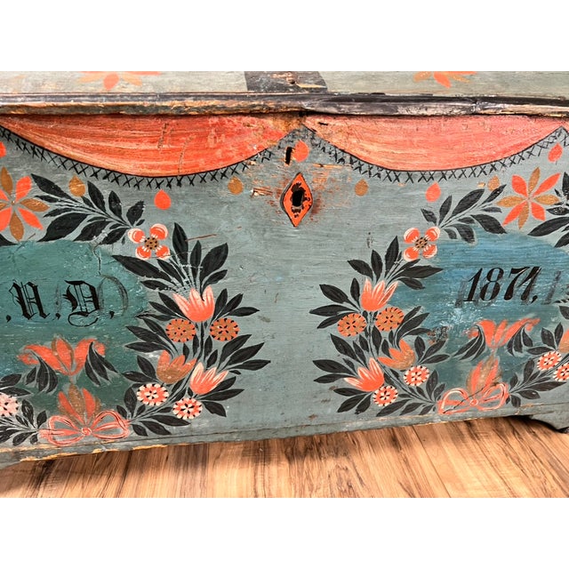 Antique Swedish Oak Kista Dowry Chest C. 1841 For Sale - Image 13 of 14