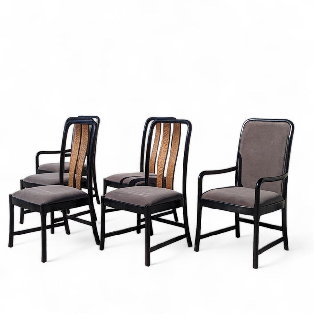 Postmodern Dining Chairs by Bernhardt, Black Lacquer & Birdseye Maple, Set of 6, 1980s For Sale - Image 14 of 18