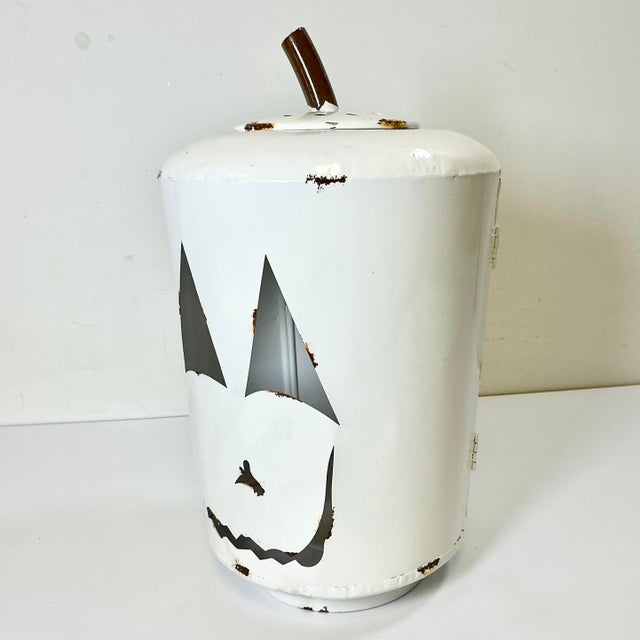 Vintage Bogo Chic Farmhouse Americana Metal White Jack-O-Lantern Pumpkin Candleholder. For Sale - Image 9 of 11