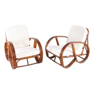 Pretzel Rattan Lounge Chairs, 1970s, Set of 2 For Sale