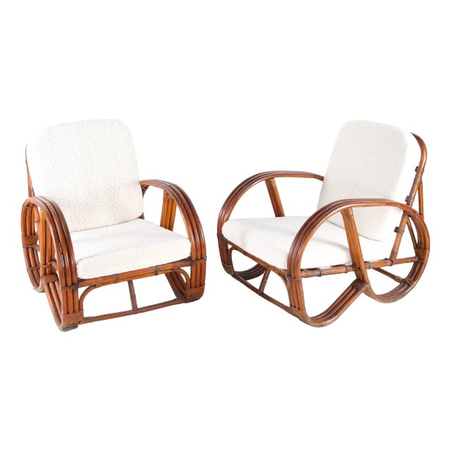 Pretzel Rattan Lounge Chairs, 1970s, Set of 2 For Sale