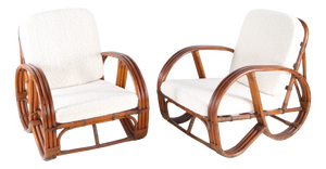 Pretzel Rattan Lounge Chairs, 1970s, Set of 2