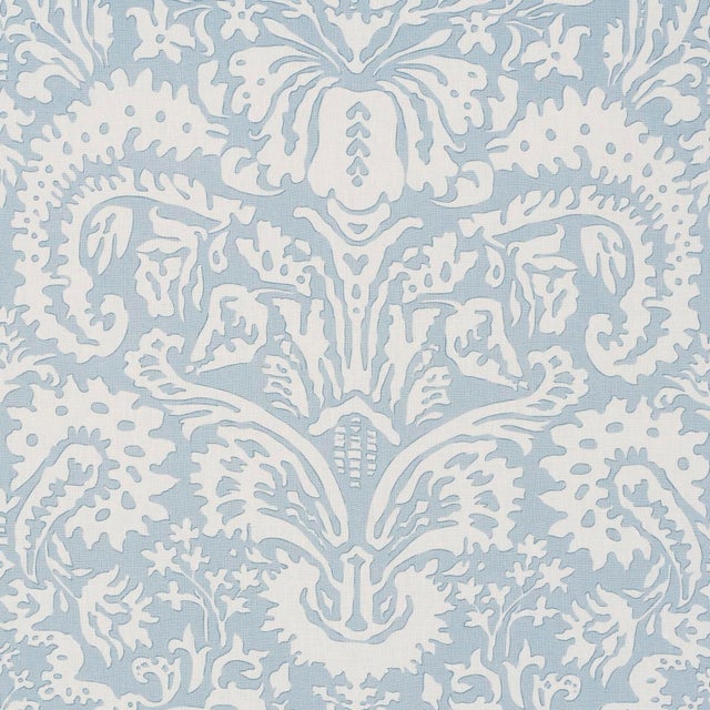 SAMPLE - Schumacher x Veere Greeney Suffolk Damask Fabric In Blue For Sale