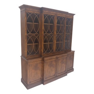 Large Wide Mahogany Individual Bubble Glass Panes Doors Breakfront China Cabinet For Sale