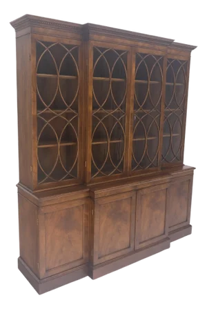 Large Wide Mahogany Individual Bubble Glass Panes Doors Breakfront China Cabinet