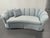 Harden furniture custom made sofa. Blue basket weave with subtle brown fabric. Custom pleated skirt. The fabric is smooth...
