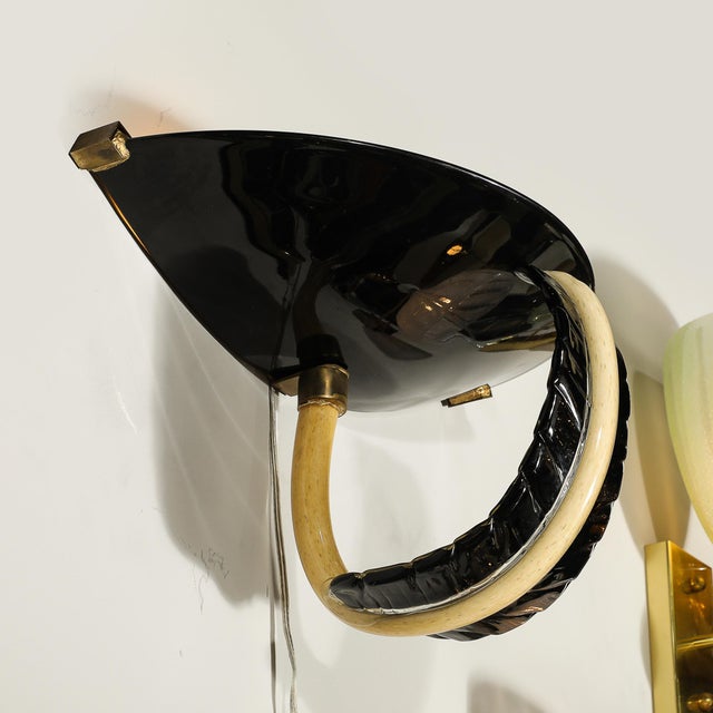1950s Mid-Century Rare Hand-Blown Murano Black & Gold Acanthus Glass Sconces by Seguso - a Pair For Sale - Image 12 of 17