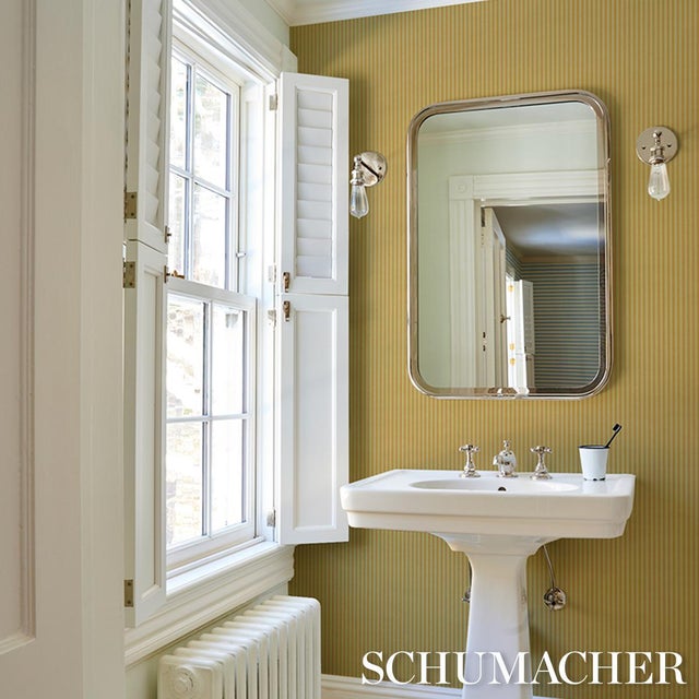 Transitional Sample - Schumacher Edwin Stripe Narrow Wallcovering In Lemon Sage For Sale - Image 3 of 4