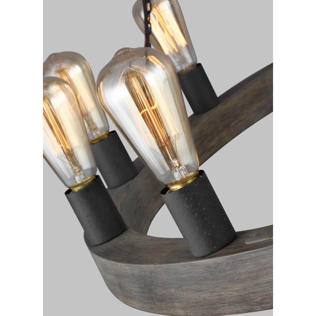 Rustic European Sean Lavin by Visual Comfort Studio Avenir Medium Chandelier, Weathered Oak Wood/Antique Forged Iron For Sale - Image 3 of 4