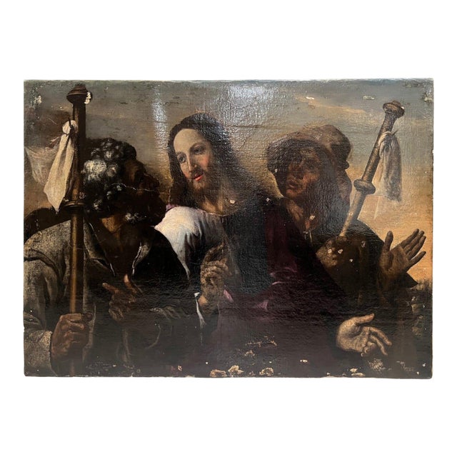 17th Century Venetian Painting of Jesus and Emanus Pilgrims For Sale