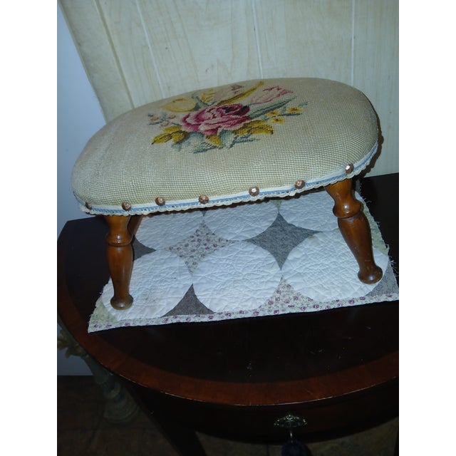 1950s Mid Century Victorian Style Needlepoint Foot Stool For Sale - Image 13 of 14