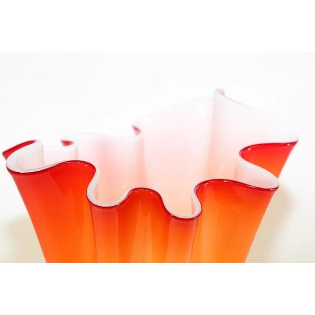 Mid 20th Century Murano Orange Freeform Handkerchief Footed Vase For Sale - Image 9 of 13