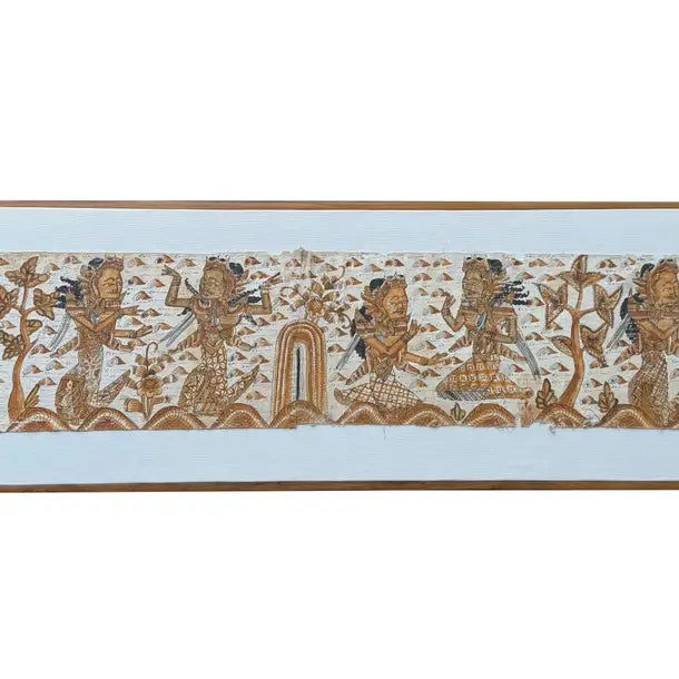 1950s Bali Hindu Textile Framed 'Kamasan' Painting, Indonesia C. 1950 For Sale - Image 5 of 14