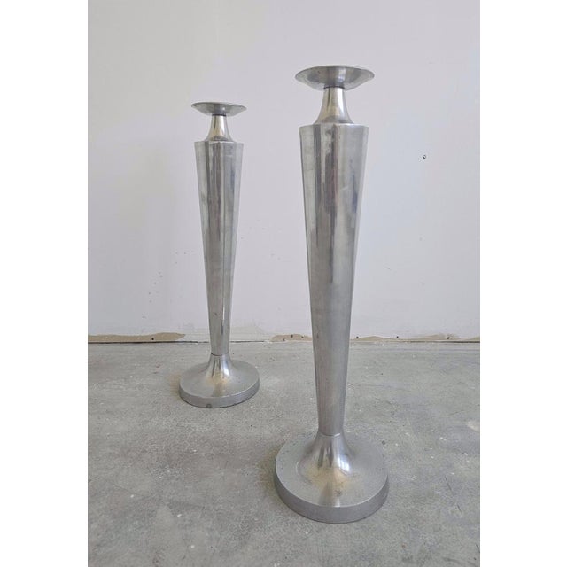 1980s Large Cast Aluminum Candlestick Holders, 1980s, Set of 2 For Sale - Image 5 of 7