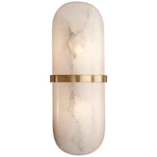 Kelly Wearstler for Visual Comfort Signature Melange Pill Form Sconce in Antique-Burnished Brass with Alabaster For Sale