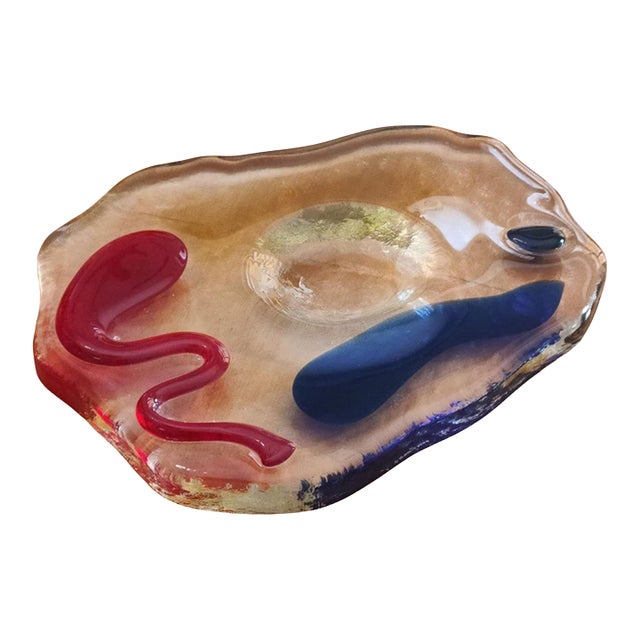 1980s Luigi Serafini for Memphis Extra Signed Murano Glass Ashtray and Catchall For Sale