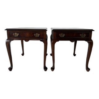 Vintage Drexel Queen Anne Solid Mahogany One-Drawer Nightstands – A Pair For Sale