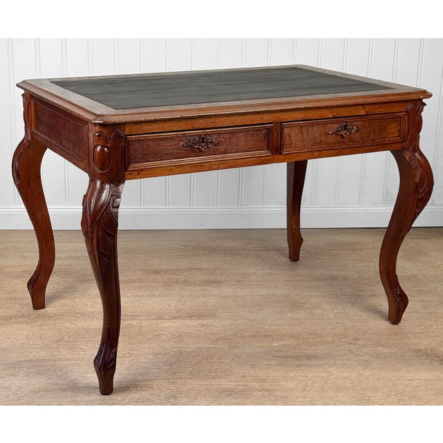 Victorian Antique Georgian Walnut Leather Top Library Office Writing Desk For Sale - Image 3 of 15