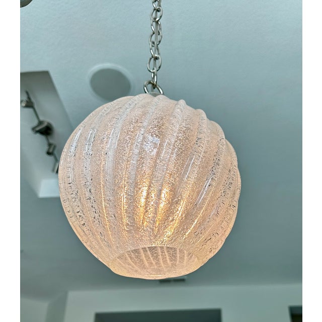 Single Murano Globe Shape Clear Textured Glass Ceiling Pendant Light For Sale - Image 14 of 17