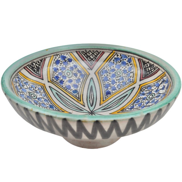 Teal Vintage Orange & Teal Moorish Floral Ceramic Bowl For Sale - Image 8 of 11