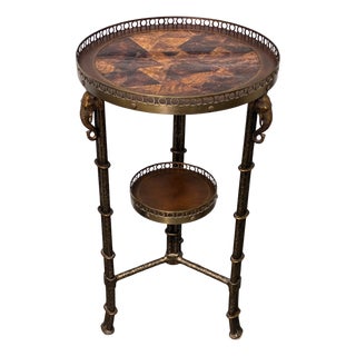 1980s Hollywood Regency Faux Bamboo Elephant Two-Tier Accent Table For Sale