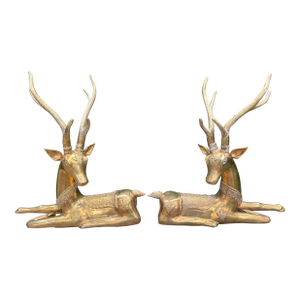 1960s Pair of Hollywood Regency Brass Stags
