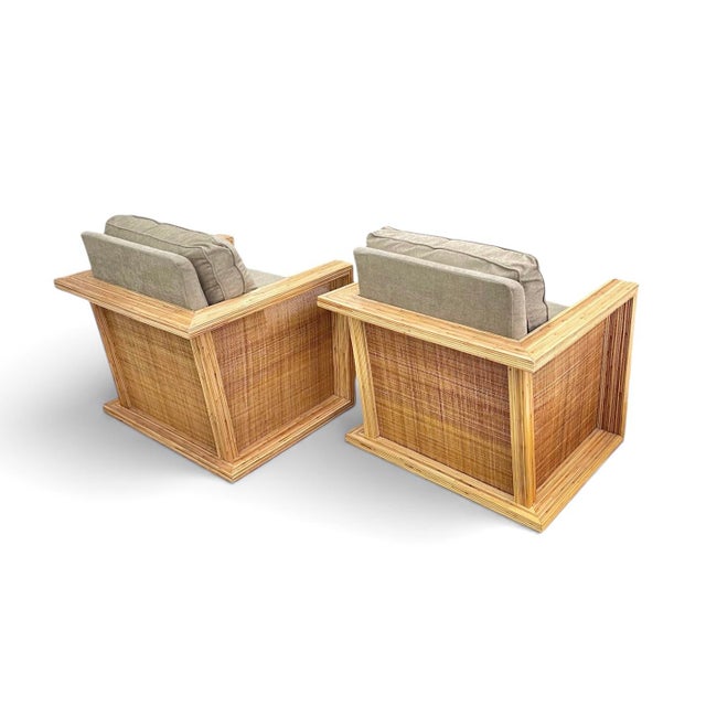 Jean-Michel Frank Vintage Sculptural Rattan and Cane Club Chairs After Jean-Michel Frank - A Pair For Sale - Image 4 of 8