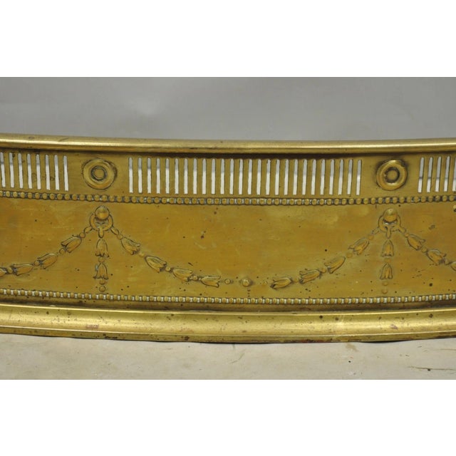Victorian Antique English Victorian Serpentine Drape & Bellflower Brass Fireplace Fender For Sale - Image 3 of 14