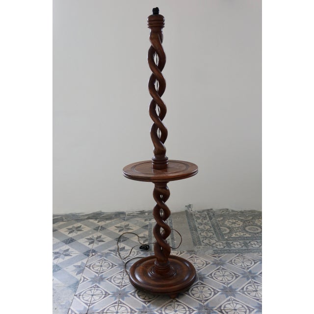 Vintage Twisted Wooden Lamp Base with Shelf, 1970s For Sale - Image 11 of 11