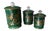 A set of 3 antique (late 19th century) hand painted and decorated green apothecary or toiletries jars (lids included) made...