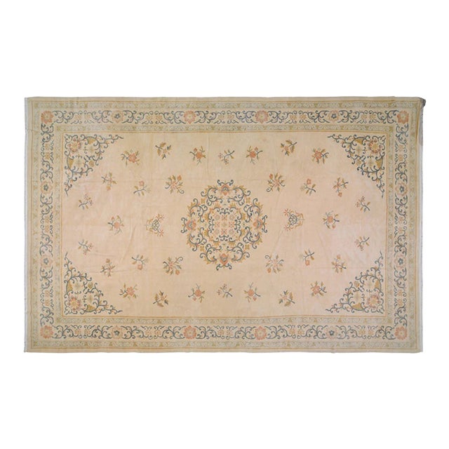 Vintage Chinese Art Deco Hand Knotted Wool Rug, For Sale