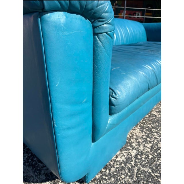 Postmod Teal Leather Sofa For Sale - Image 4 of 18