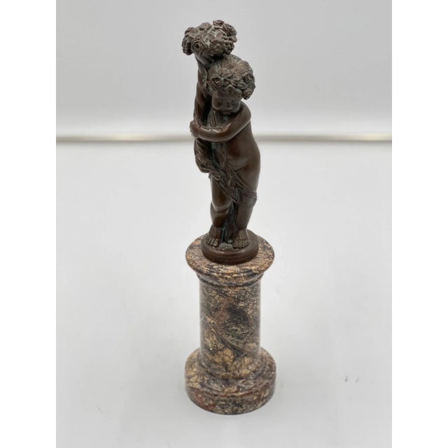 French 19th Century French Bronze on Marble Base of Putti Holding a Cornucopia For Sale - Image 3 of 4